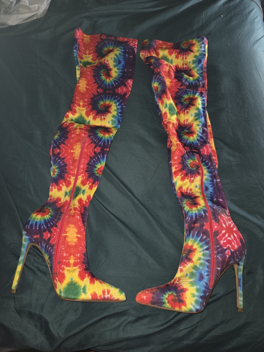 Gisele Tie-Dye Over-the-Knee Stiletto Boots - Vibrant Rainbow Size 7 1/2